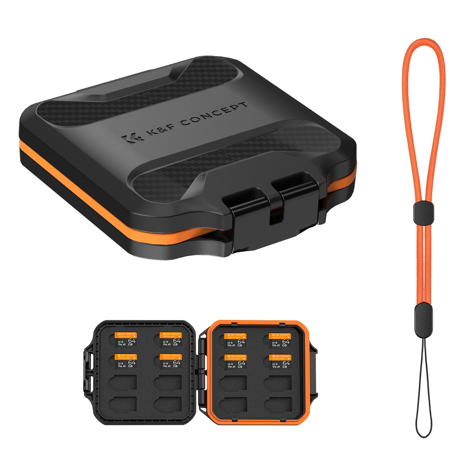K&F CONCEPT Custodia per Schede SD e Micro SD Impermeabile | Per 4 schede SD e 8 Micro SD (TF), custodia rigida antiurto, compatta con cordino antismarrimento - PM05 K&F CONCEPT Custodia per Schede SD e Micro SD Impermeabile | Per 4 schede SD e 8 Micro SD (TF), custodia rigida antiurto, compatta con cordino antismarrimento - PM05