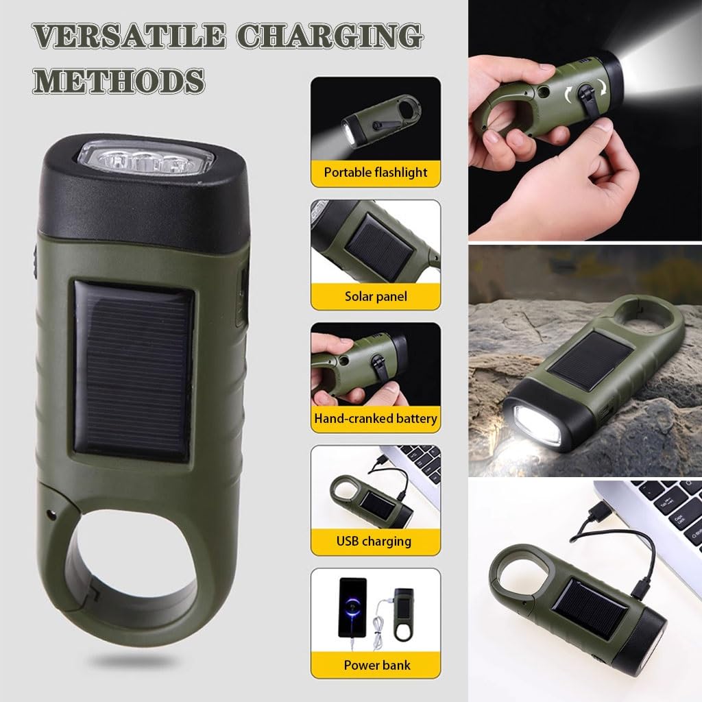 Linterna De Manivela De 2/4/6/8/10 Piezas, Linternas De Supervivencia Alimentadas por Energía Solar, Linterna Manual De Emergencia para Rescate Al Aire Libre, Recargable por USB(Army Green,Set 3)