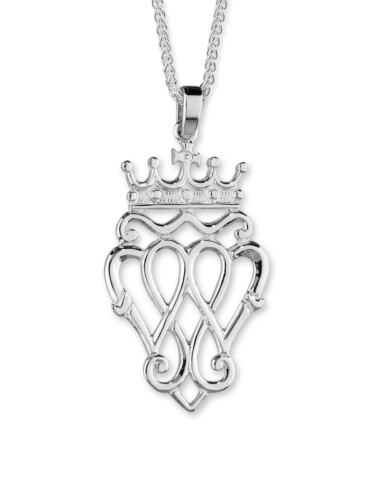 ORTAK 925 Sterling Silver Scottish Chained Pendant Necklaces Handmade Luckenbooth Design Crown Celtic Fine Polished Designer Jewellery of Scotland for Women