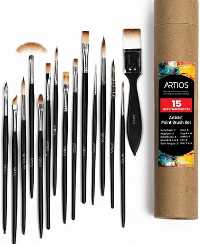 ARTIOS Suministros de arte, juego de pinceles de pintura, juego de pinceles para artistas profesionales hechos a mano para pintar acrílico, acuarela