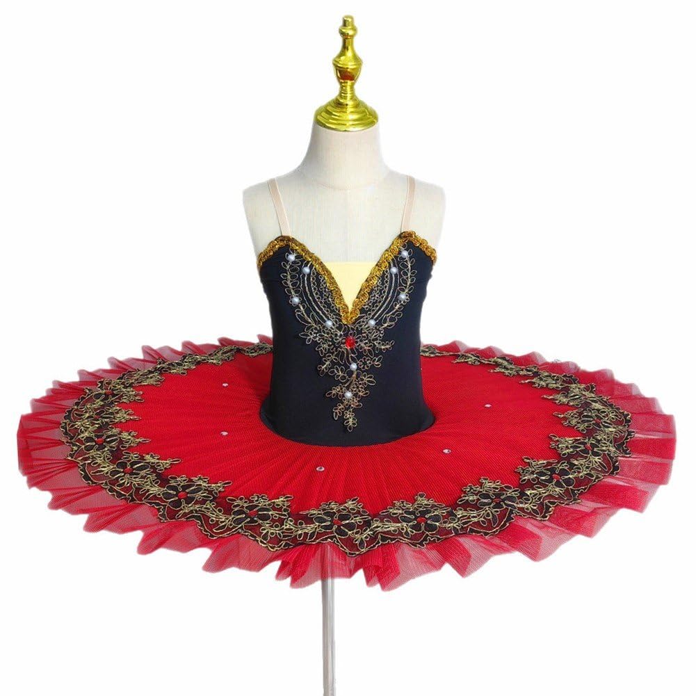 Ballett- Für Damen, Rot/schwarz, Schwanensee-ballettkostüm, Bestickt, Pailletten-, Tanzkleidung Für Mädchen