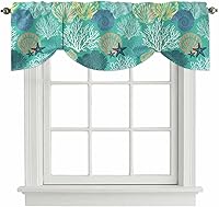 Vista 17 de Cenefa de amarre para ventanas, cortinas náuticas costeras de coral oceánico, cenefas con bolsillo para barra, tratamientos para ventanas