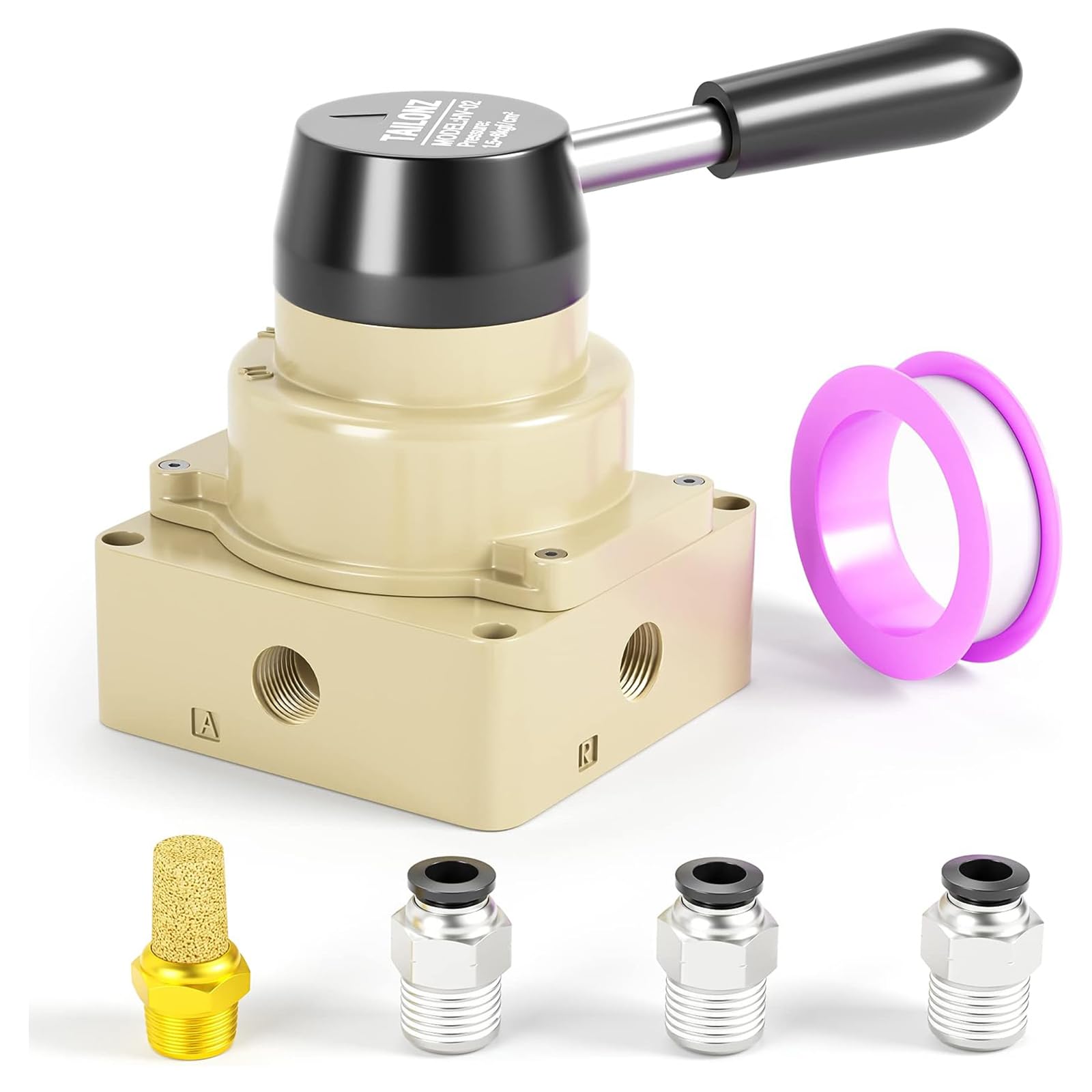 TAILONZ PNEUMATIC Rotary Lever Hand Valve HV-02 1/4”BSP Air Flow Control 3 Position 4 Way