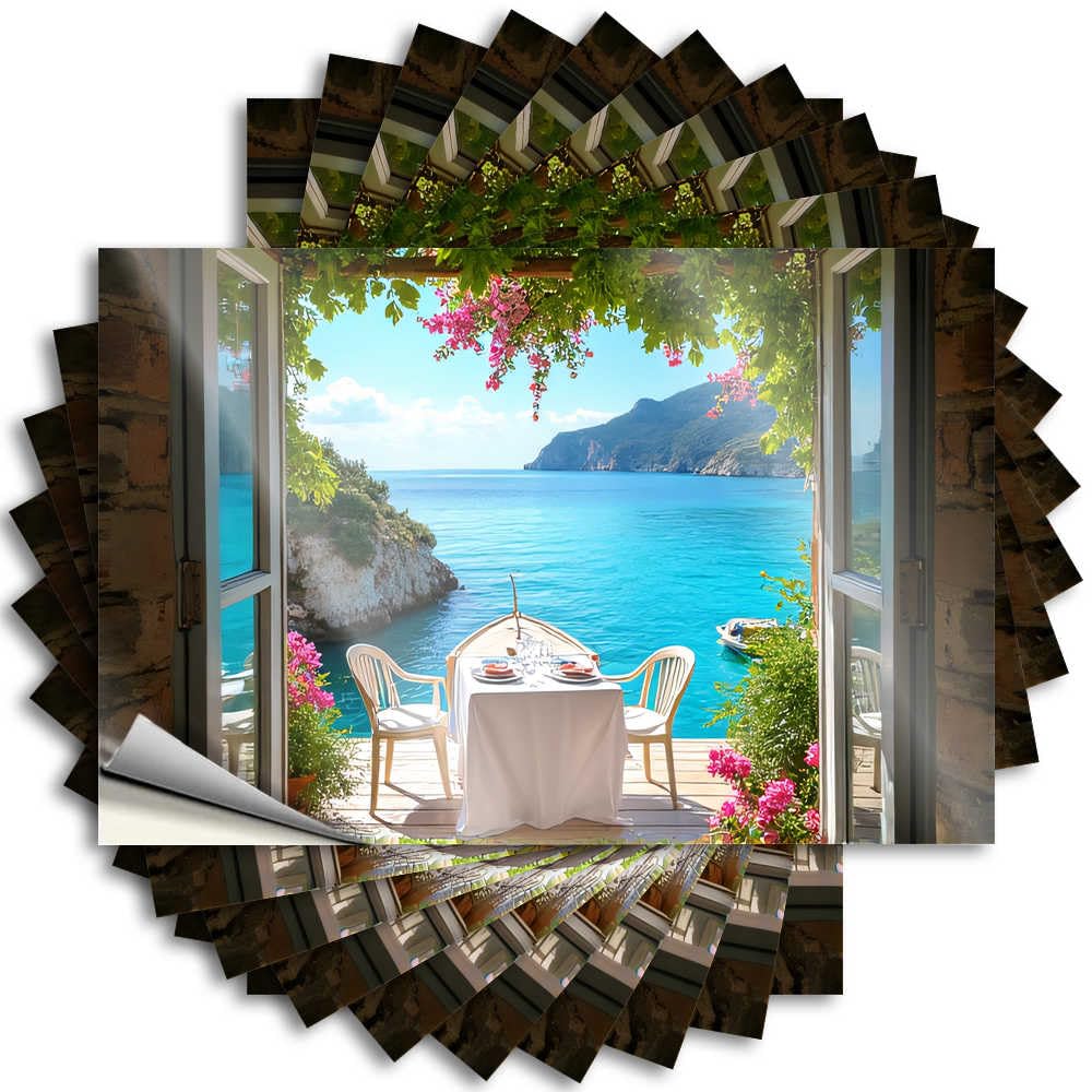 Farmhouse Front Porch Decor Western Decal - Romantic Seaside Dining with A View Garage Waterproof Vinyl Sticker(6X9CM)