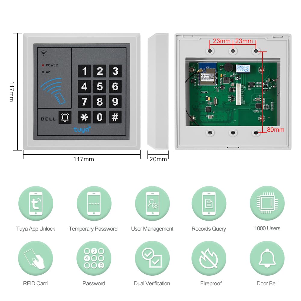 Sistema de control de acceso RFID completo para puerta WiFi Tuya Access Controller Teclado 12VDC Brop Perno eléctrico Bloqueo 12VDC Alimentación y Salida Botón 10pcs 125KHz RFID Teclado