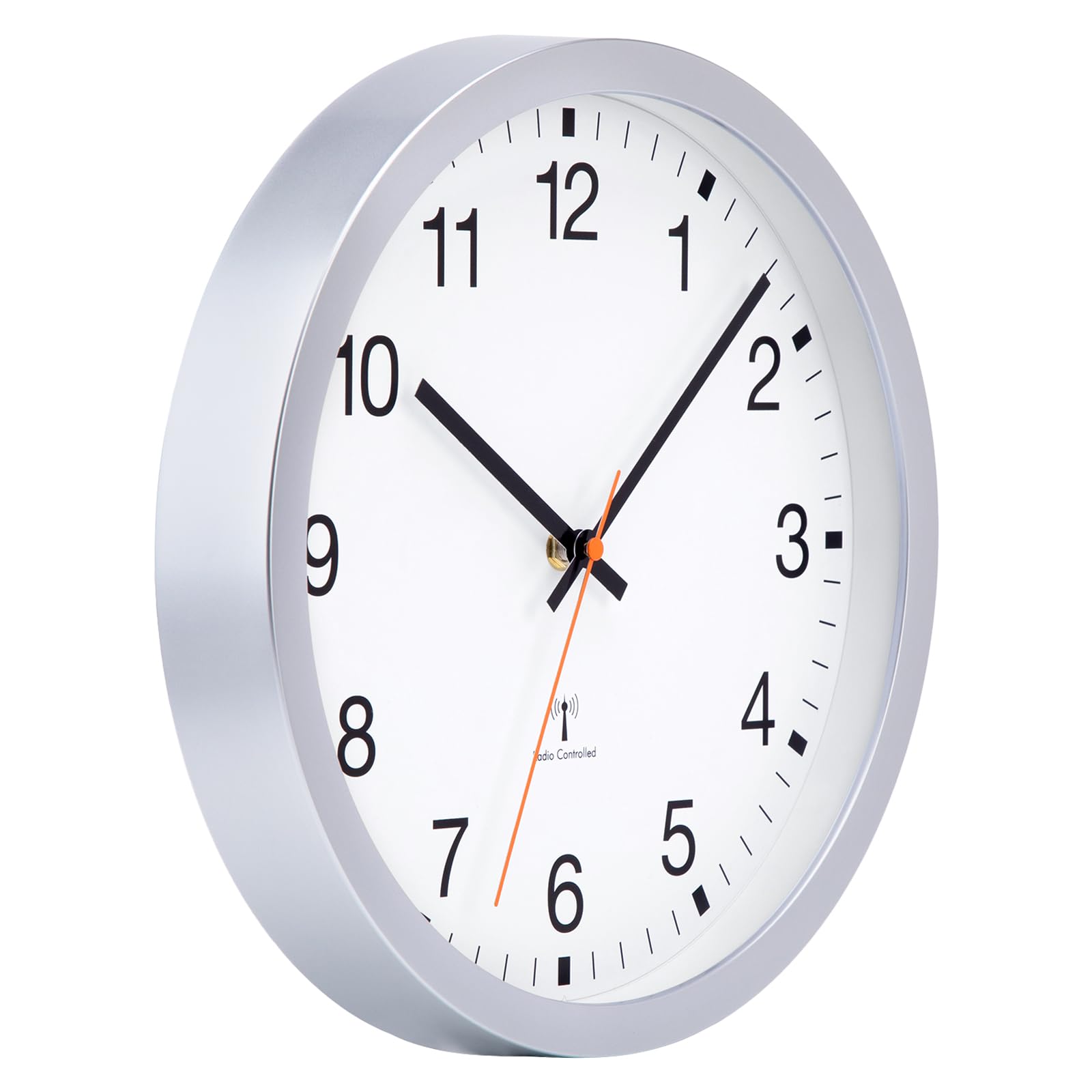 VIVILINEN Horloge Murale Radio Pilotée Silencieuse 30cm Design Moderne Argent