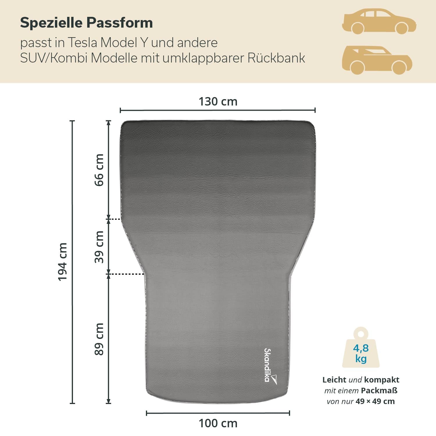 Skandika Premium Easy Isomatte Car 3D | Auto Matratze 10 cm dick, selbstaufblasend, leicht, faltbar, selbstfüllender Schaumstoff, Kofferraum, Gästematratze, Luftmatratze | Camping, Outdoor, Reisen