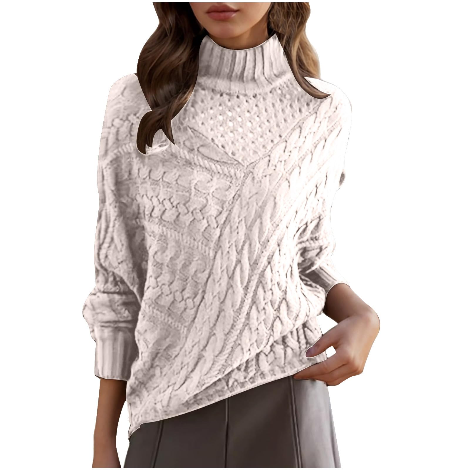 Womens Fall Sweaters Turtleneck Long Sleeve Casual Loose Fit Solid Color Outfits Lightweight Pullover Jumper Tops