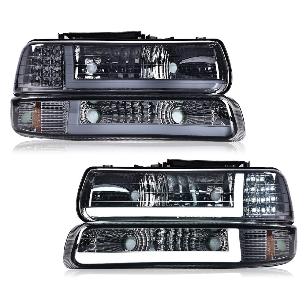 GRAND ORANGE LED DRL Headlights Fit 99-02 Chevy Silverado 1500 2500