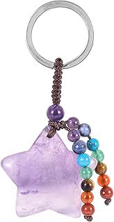 Kristall Stern Schlüsselanhänger mit 7 Chakra Stein Perlen Quaste Schlüsselring, Stern Anhänger Schlüsselbund Taschenanhänger Glücksbringer Talisman