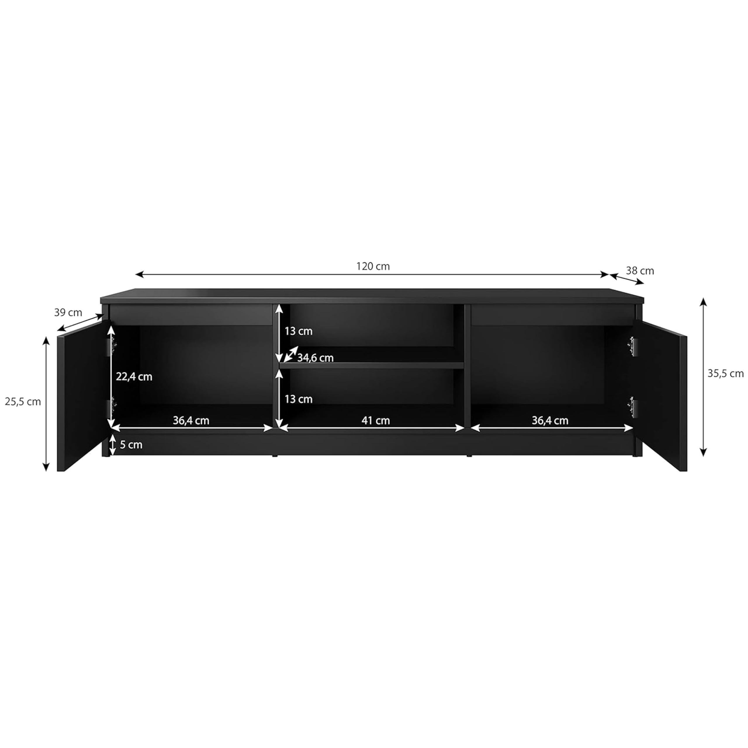 MINIO go for it - Meuble TV Dingo 120cm Lowboard pour téléviseur | Meuble TV bas avec 2 portes battantes et 2 compartiments ouverts, meubles TV en chêne Sonoma et blanc - Meuble bas avec LED