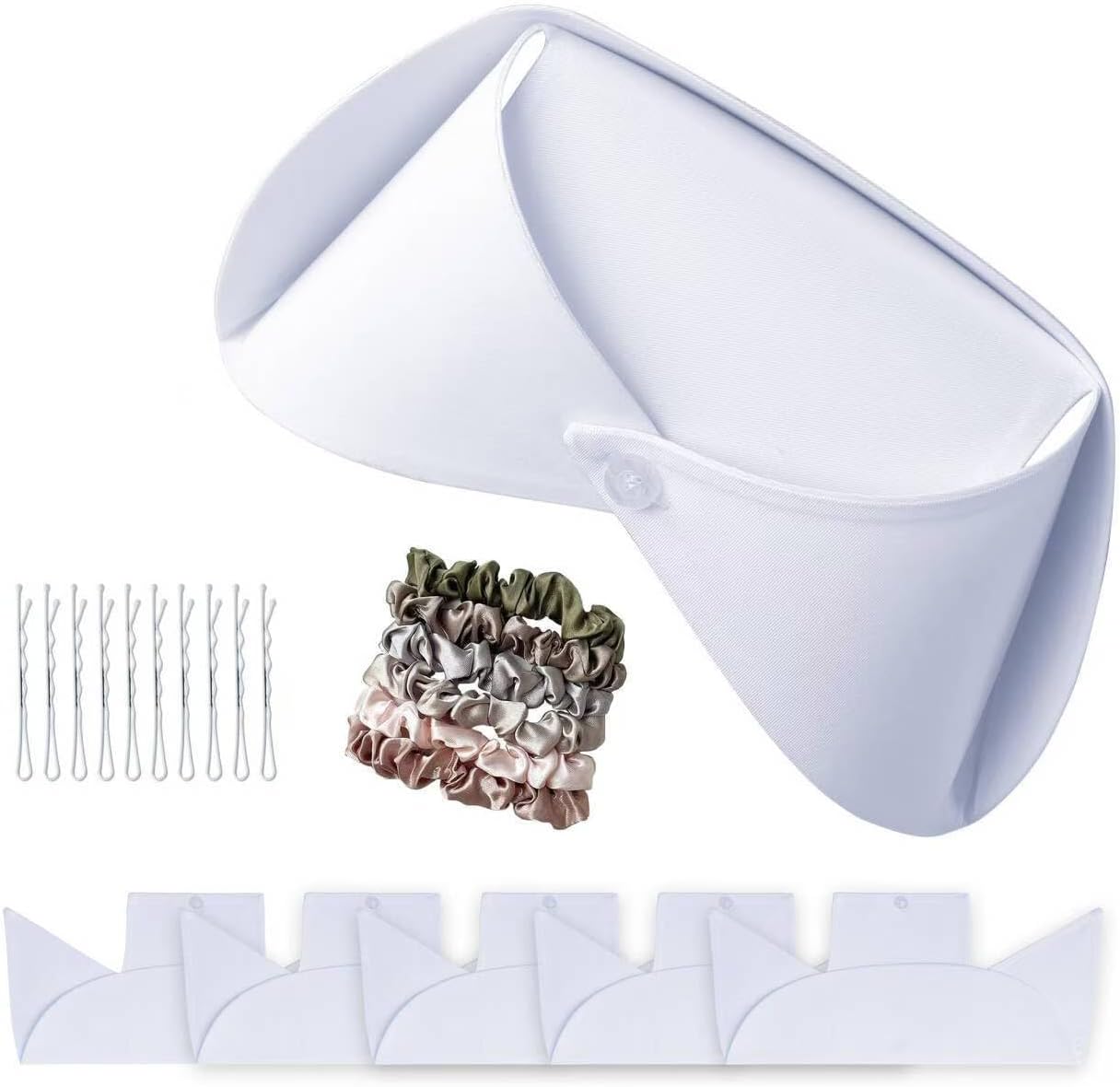 5-Pack White Nurse Caps Set with 6 Scrunchies and 10 Hair Clips, Ideal for Nursing Graduation, Parties, Stage Performances, Role Play and Halloween Costumes.