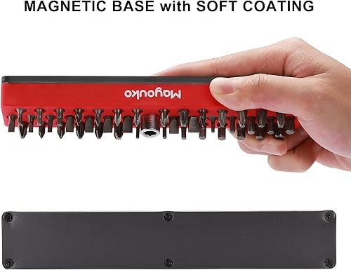 Miniatura 5 de Mayouko Organizador magnético de brocas hexagonales de 14 de pulgada, 43 agujeros, soporte de broca de 14 de pulgada, rojo, 2 estantes, soporte