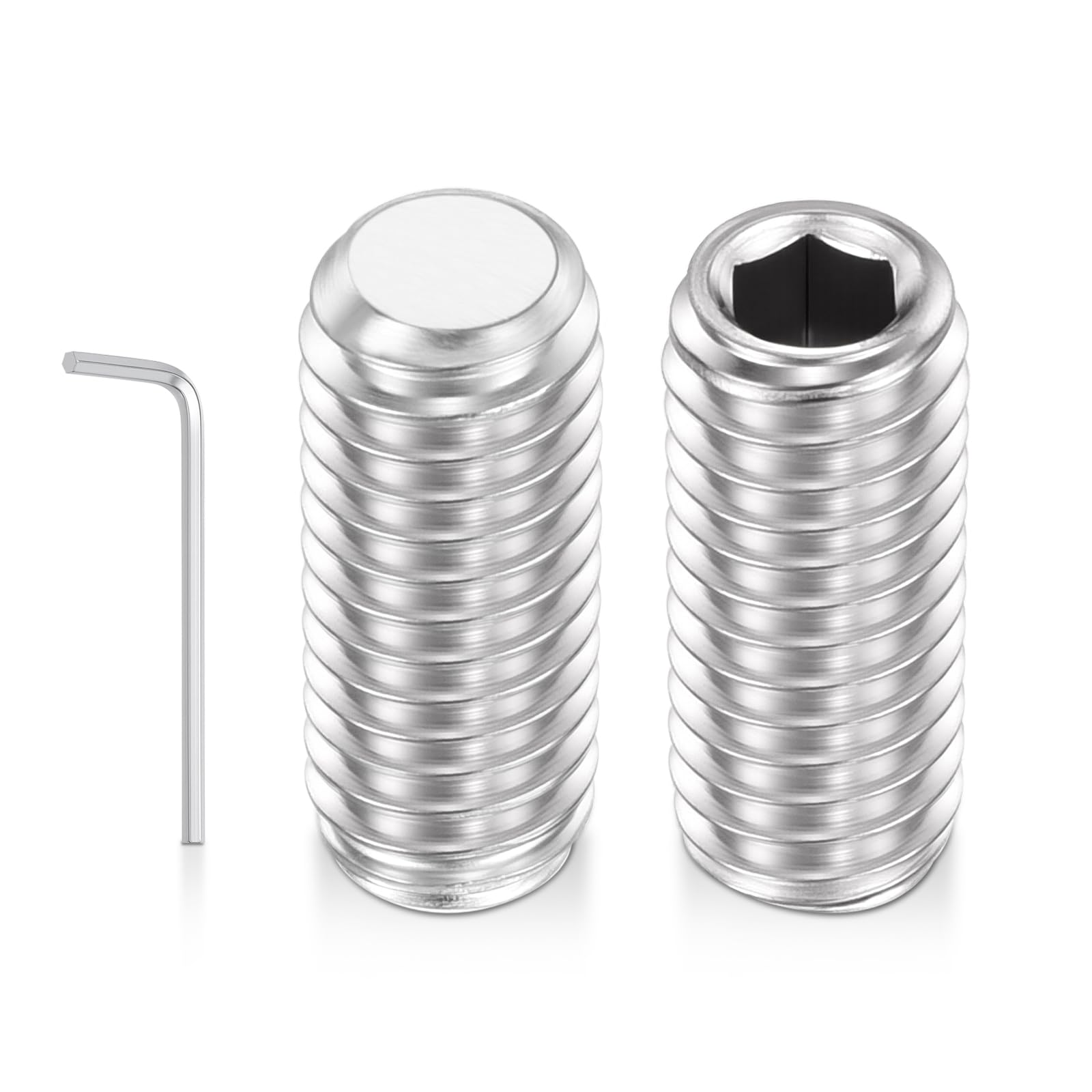 Kozelo 100pcs Flat Hex Socket Set Screws - [M3-0.5x8mm] 18-8 Stainless Steel Headless Cup Point Allen Head Grub Set Screw with Wrench for Door Handles, Bathroom Fixture & Towel Rack