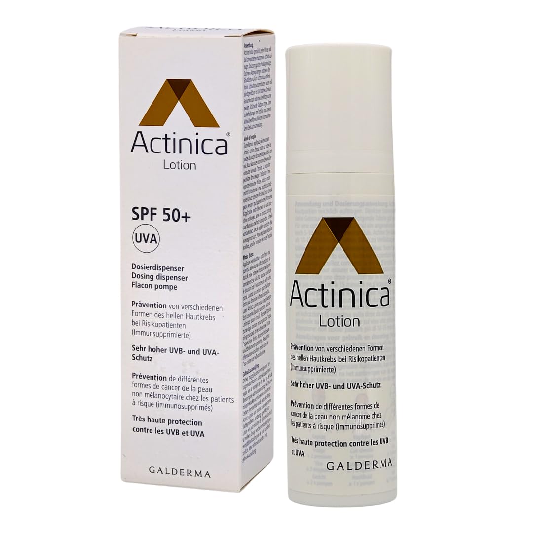Actinica Lotion mit Dispenser 1x 80 g I Prävention von hellen Hautkrebs bei Risikopatienten I Sonnenschutz SPF 50+ I Feuchtigkeitsspendend I Spar-Set plus Pharma Perle give-away