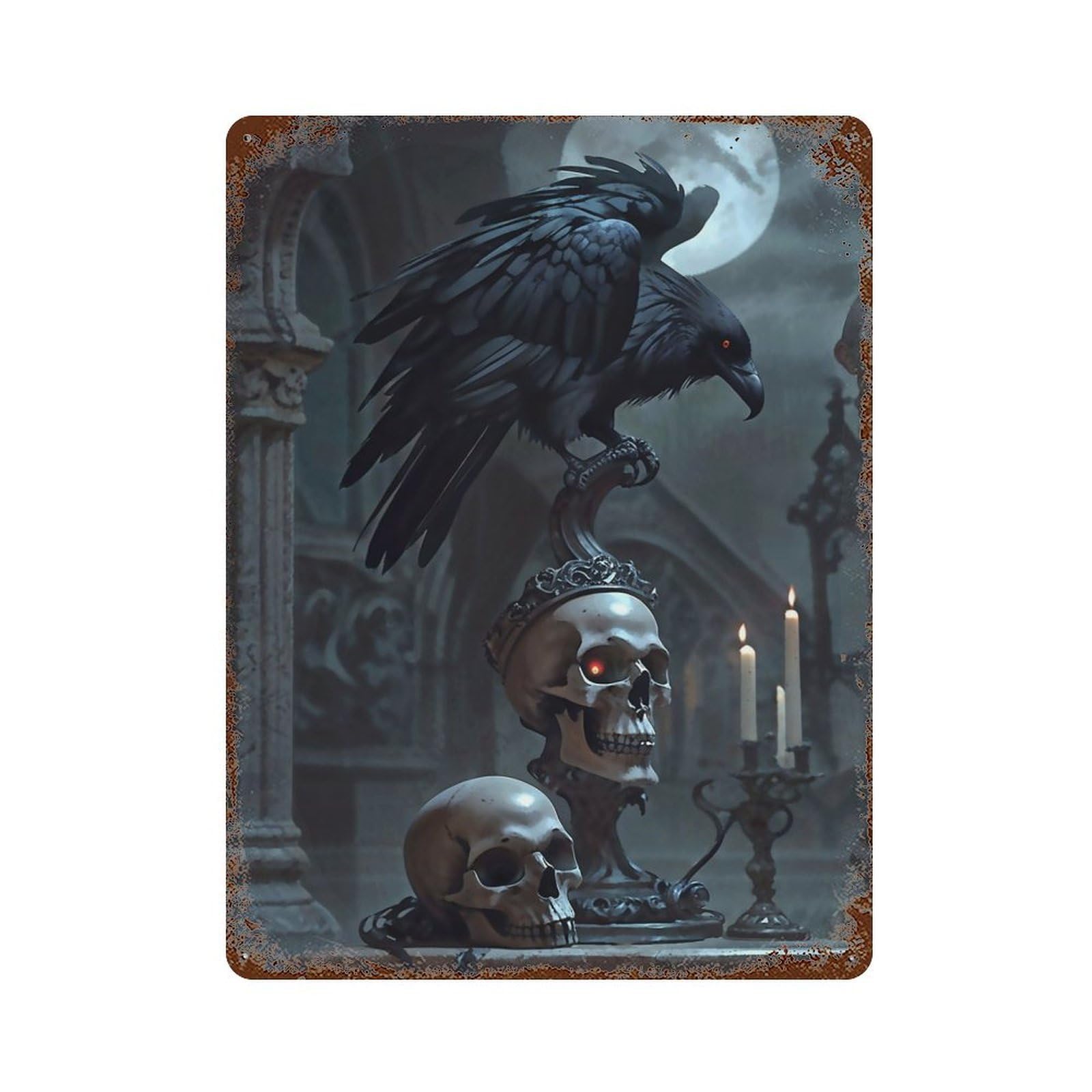 Raven And Goth Skulls 2 Vintage Metal Tin Sign 15.7"x11.8", Farmhouse Wall Decor for Living Room, Hallway And Home Decor