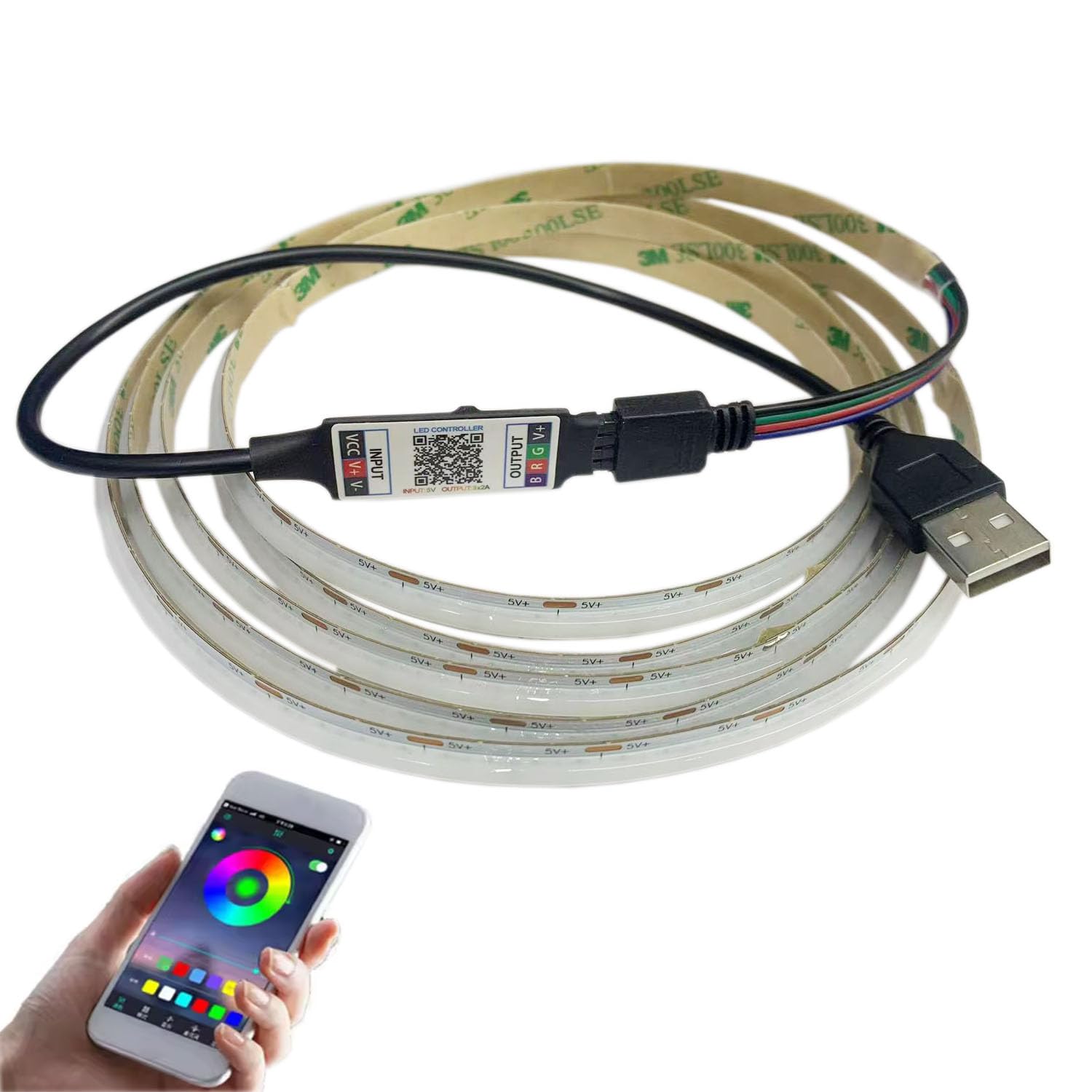 5V USB RGB COB Strip Lighting Backlight TV,RGB COB LED with Bluetooth Music Sync for TV, Bedroom, Party DIY Home Decoration Lighting (RGB, 2M)