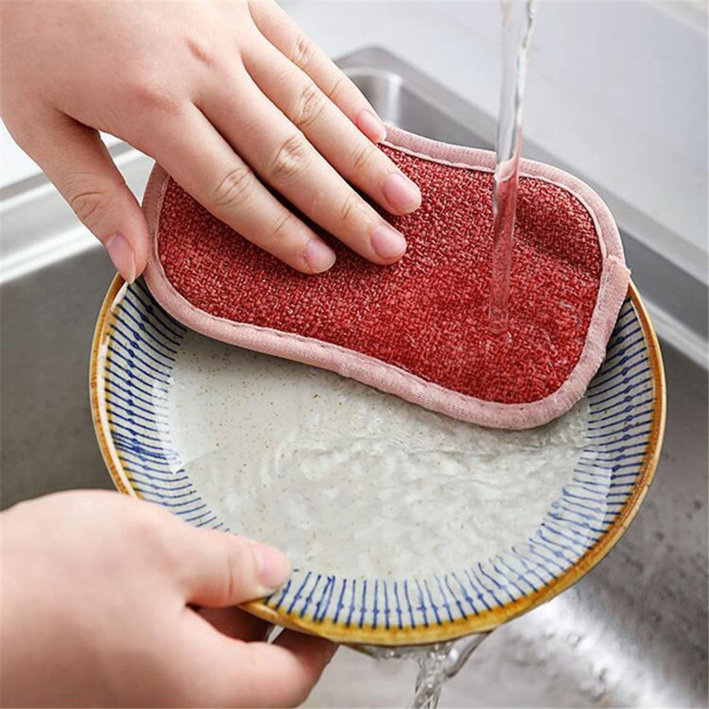 El Cepillo de Limpieza de descontaminación del paño de Cocina para el hogar no daña la Esponja de Doble Cara para Lavar la Olla 5 Piezas (White_Style_)