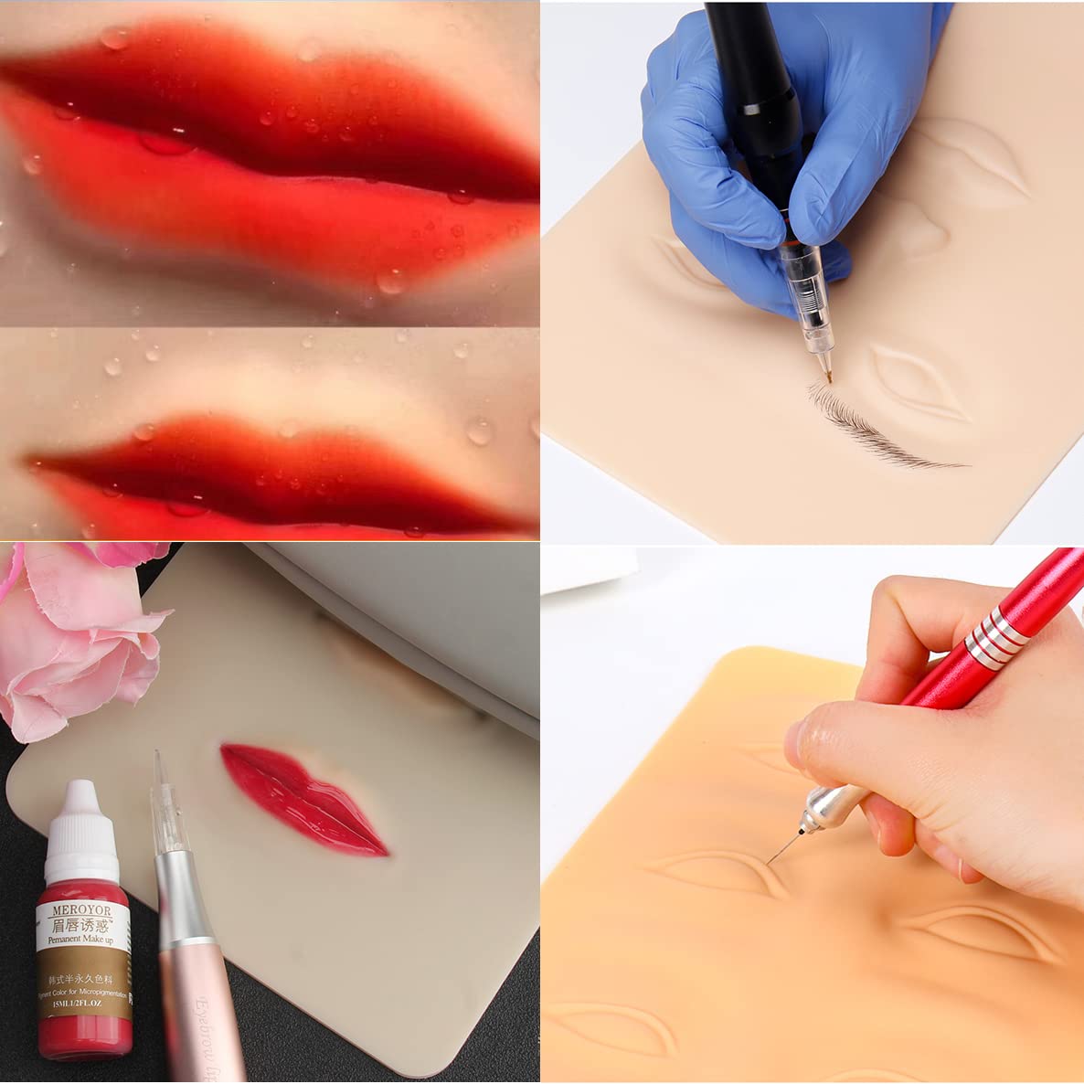 4Pcs Microblading Piel de Práctica, Tatuaje de Cejas Práctica, Pieles de Tatuaje para Práctica de Tatuajes, Principiantes en Tatuajes Cosméticos
