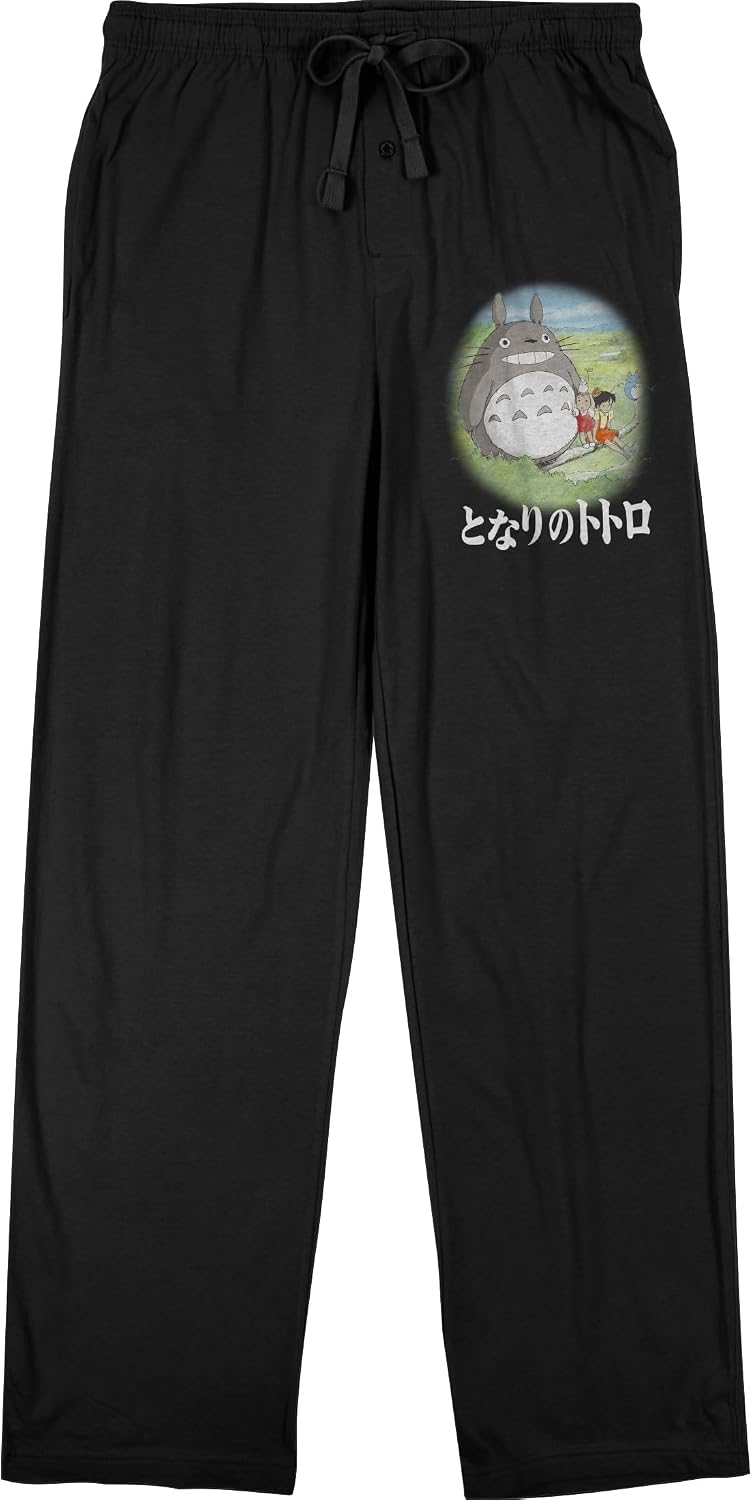 My Neighbor Totoro Big Rabbit, Mei, and Satsuki Men's Black Sleep Pants