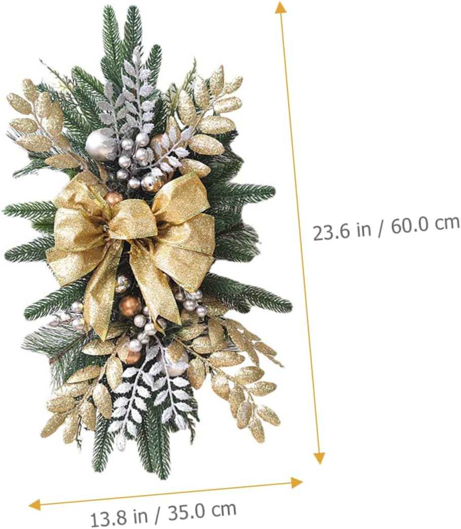 Xmas Bowknot Stair Swag Pendant Teardrop Wreath for Christmas Door Wall Decor Nordic Style Railing Hanging Ornament Lifelike Greenery for Festive Home Decoration