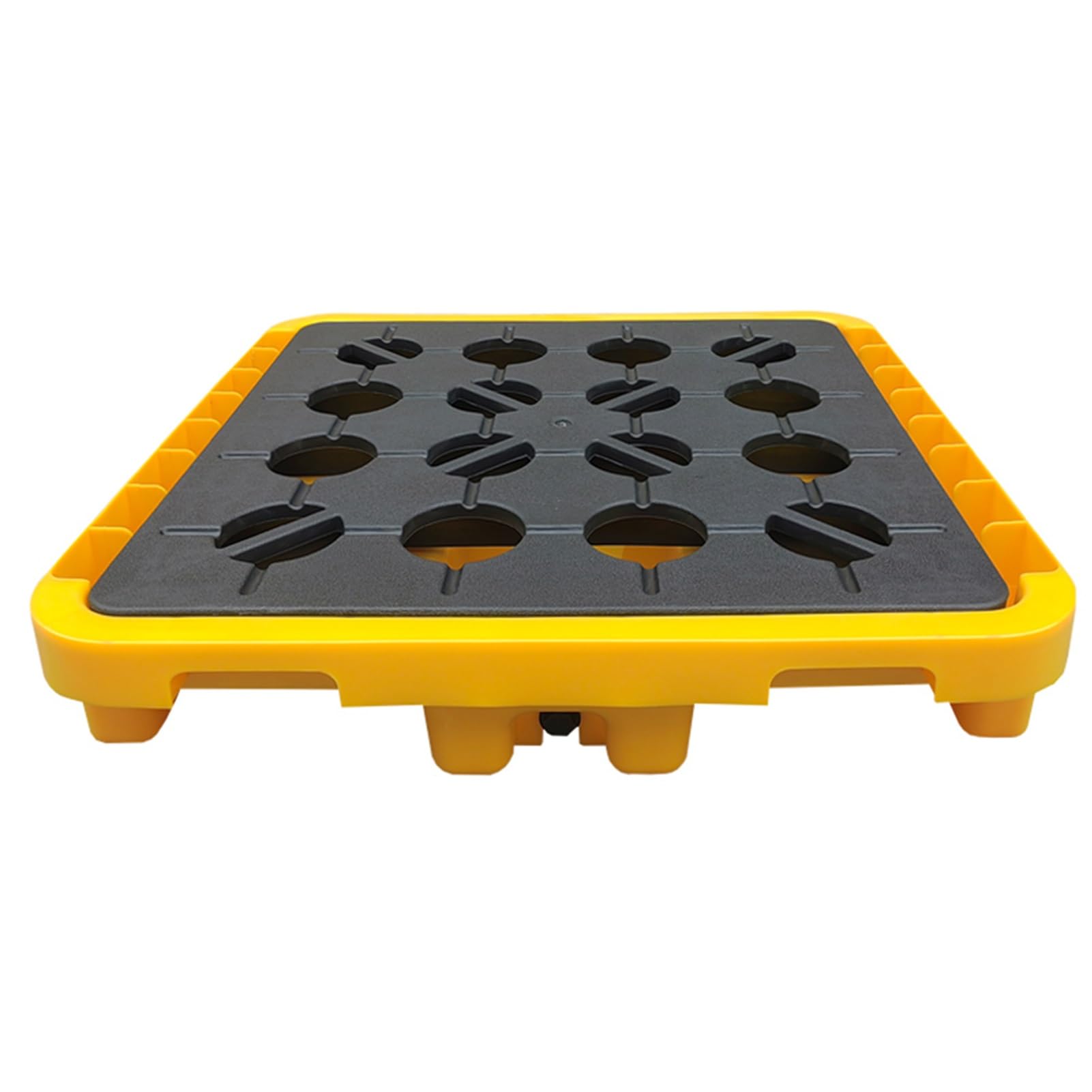 GYEQXKT Yellow & Black Spill Containment Tray, Oil Tank Spill Pallet, Leakproof Stackable Platform, Anti-Skid Polyethylene Spill Tray for Drums & Buckets, Modular Design