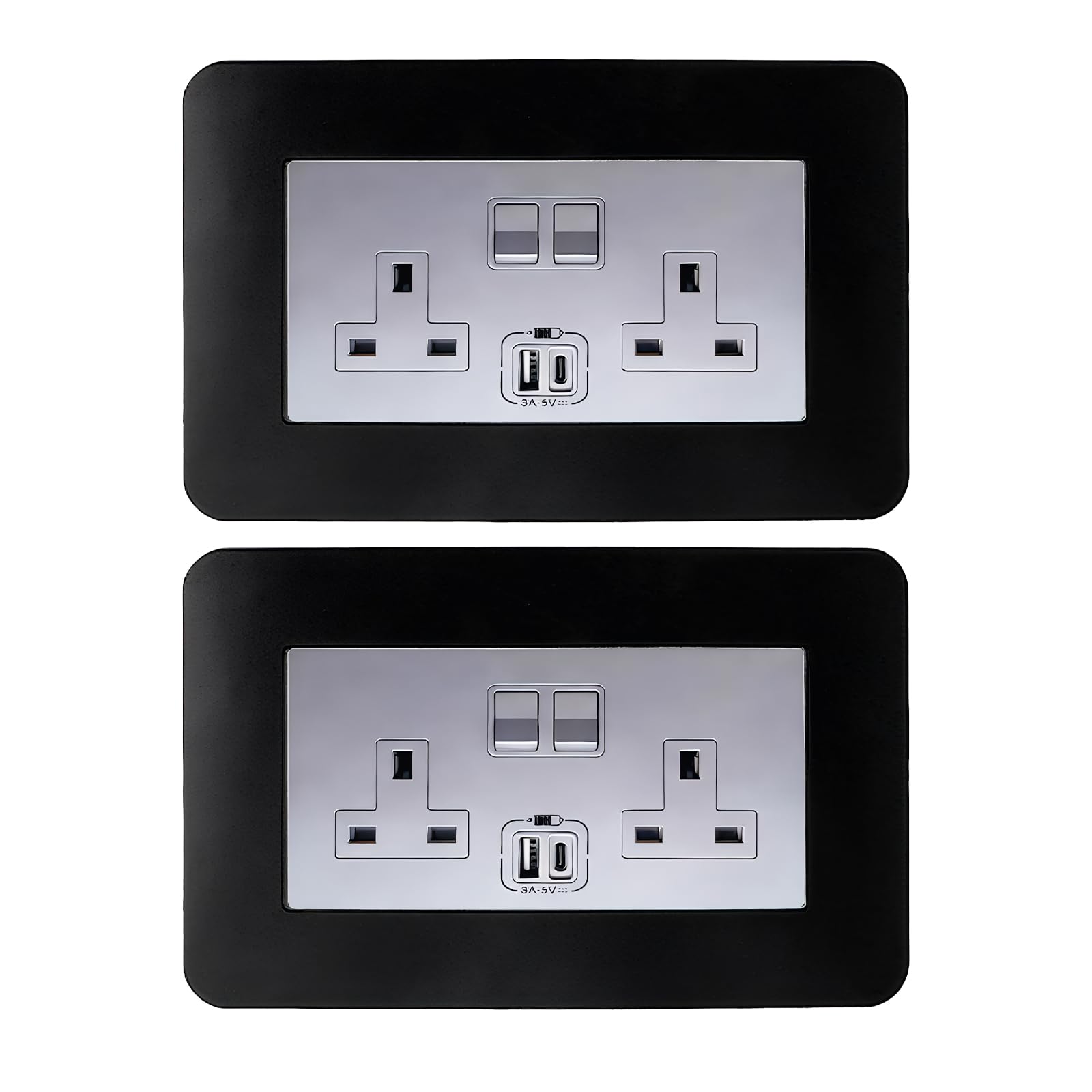 2 Pcs Double Socket Surround, Black Light Switch Sticker Cover, Self-Adhesive Wall Socket Stickers for Woll Sockets and Switches(14.6cm*8.6cm)