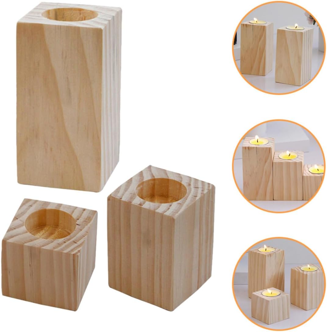 NUOBESTY 3pcs Wooden Candle Holder Set Rustic Table Candle Holders Home Decoration and Creating Warm Atmosphere for Bedroom or Party