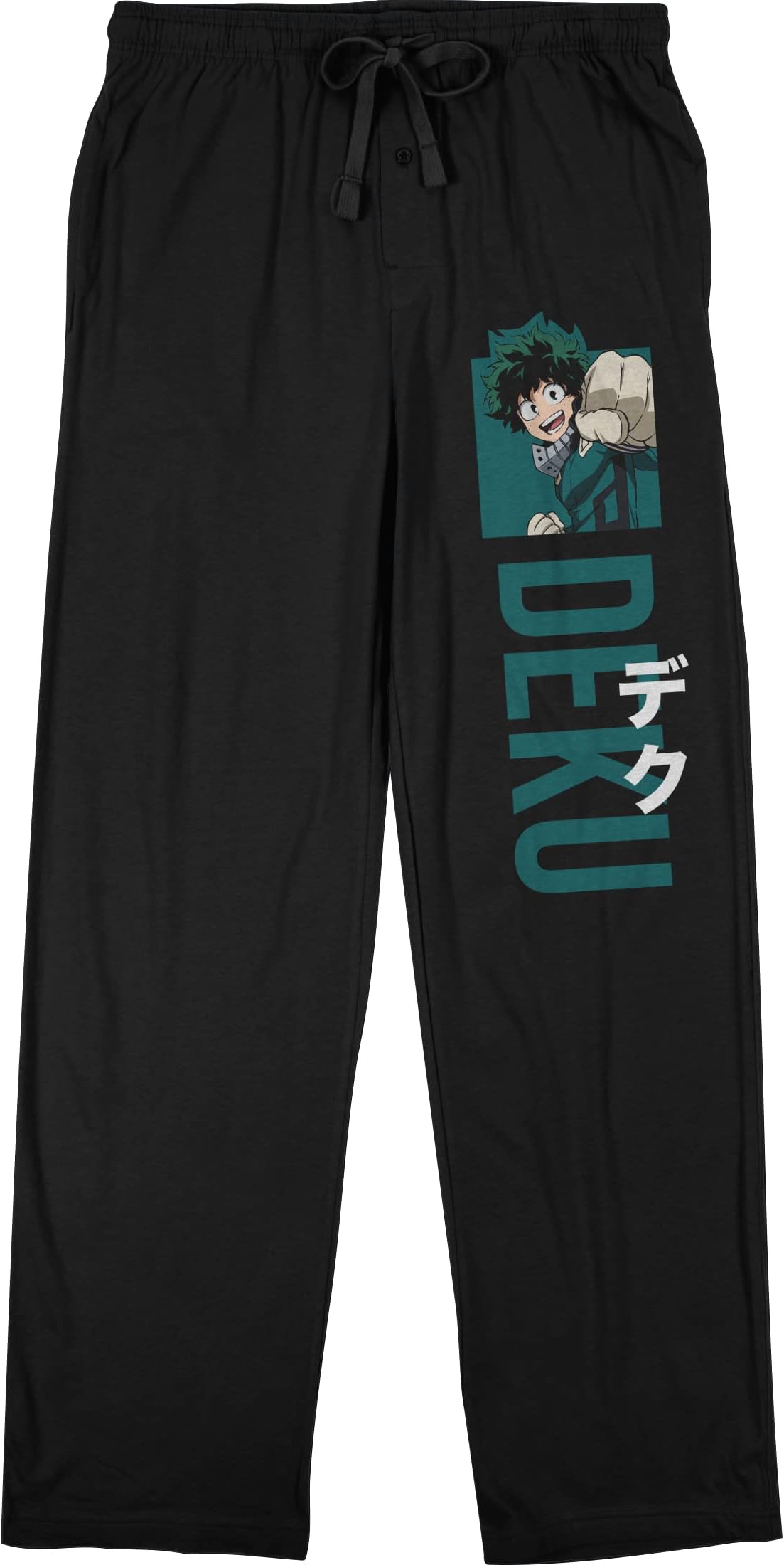 Bioworld My Hero Academia Deku Punch Men's Black Graphic Sleep Pajama Pants