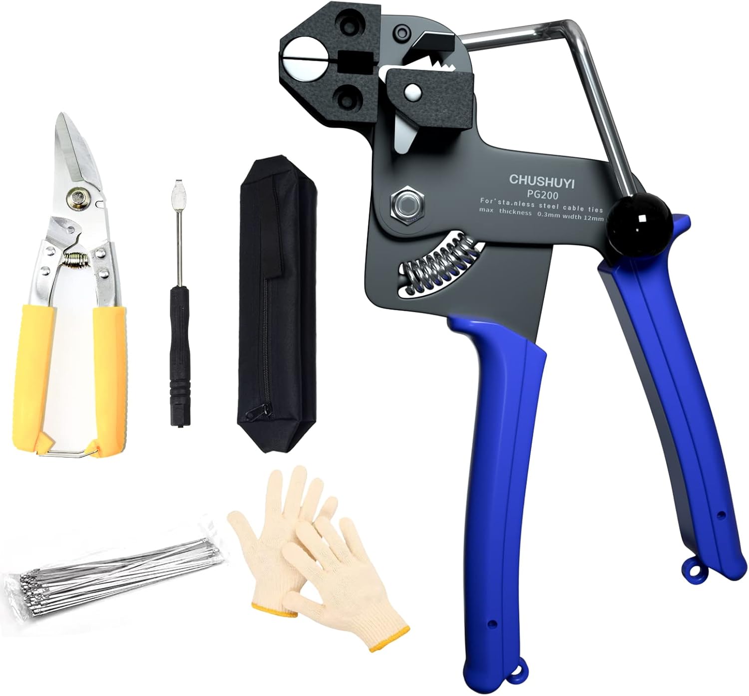 Stainless Steel Cable Tie Gun： Metal Tie Wrap Gun Kit，Adjustable