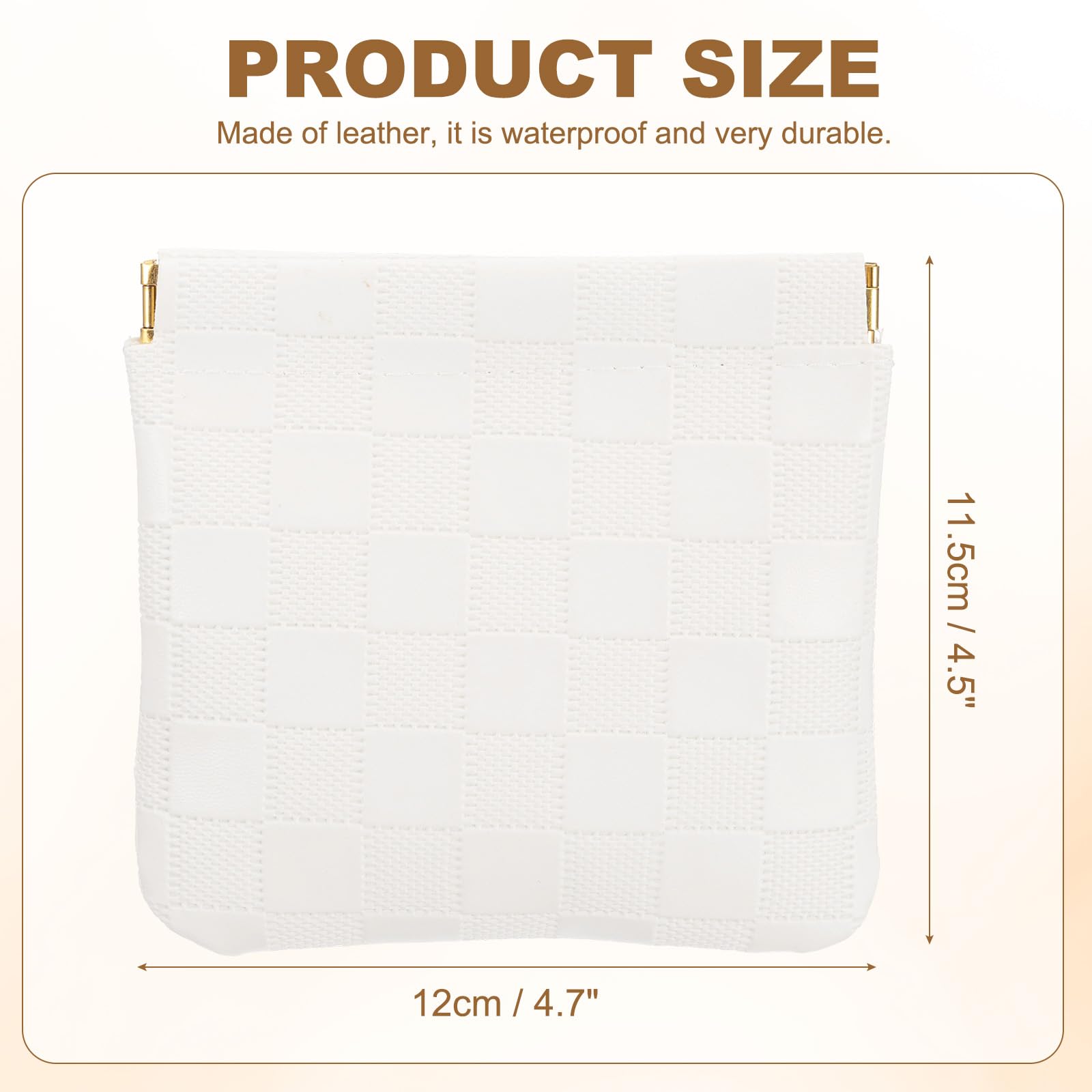 PATIKIL Small Snap Closure Pouches for Purse, 4.5"x4.7" Mini Waterproof Leather Checkered Makeup Bag Portable No Zipper Self-Closing Travel Pocket Organizer Pouch Cosmetic Bag, White - Image 2