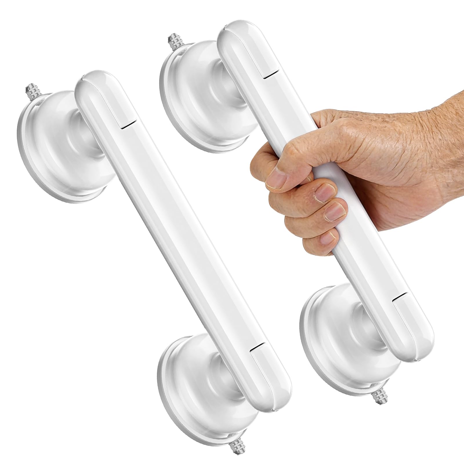 Photo 1 of YUGUOHOME Upgraded 2-Pack Grab Bars for Shower Bathroom Wall, Heavy-Duty Suction Grab Bars Shower Handle Safety for Elderly Seniors Handicap, No Drilling Tool-Free, Easy Removal and Reusable (White)