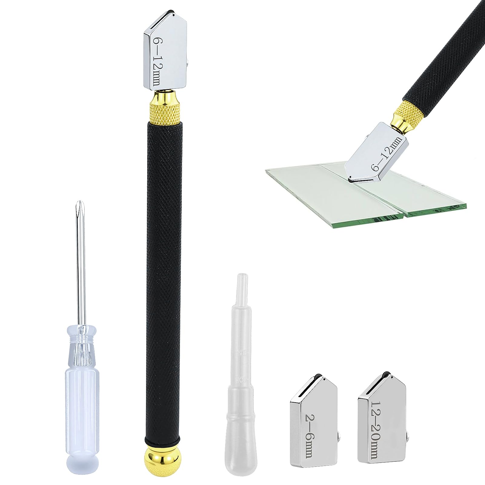 Taglierina in Vetro, Taglia Vetro Piastrelle, 5 Pezzi Strumento Tagliavetro, Testa da Taglio da 2 mm a 20 mm, Tagliavetro per Vetro, Glass Cutter per Vetro Piastrelle Specchio