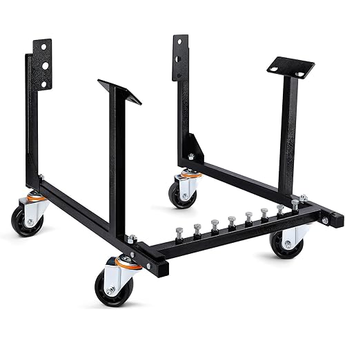 Engine Stand Compatible with Chevy Small Block & Big Block, 3” Heavy-Duty Steel Wheels,Black Powder Coat,Easy Assembly with Storage