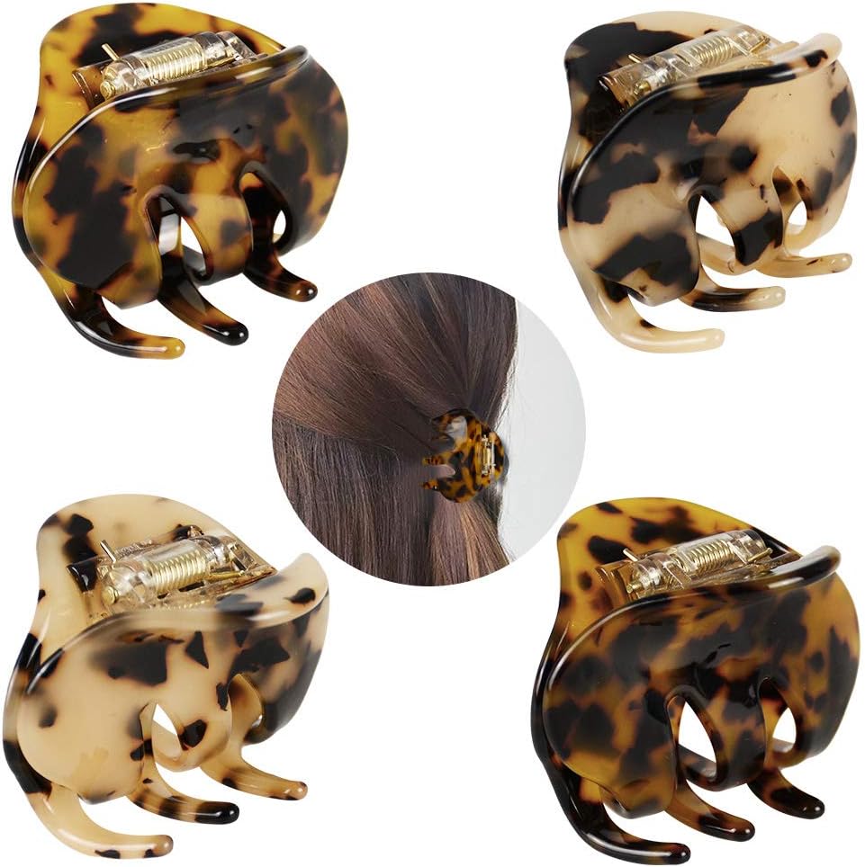 4 Pack 2.1 Inch Hair Claw Clips Tortoise Shell Cellulose Acetate Resin Hair Barrettes Medium French Design Hair Jaw Leopard Print Fashion Hair Styling Accessories for Women Girls