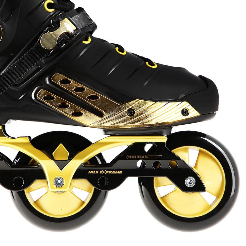 Nils Extreme Inline skates voor heren en dames, ABEC9 kogellagers, inline skates voor volwassenen, 85A wielen, rollerskates 39, zwart en goud, NA20006