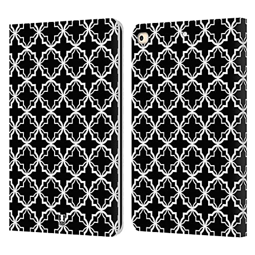 Étui portefeuille en cuir Apple iPad 9.7 2017 2018 motif noir quatrefoil