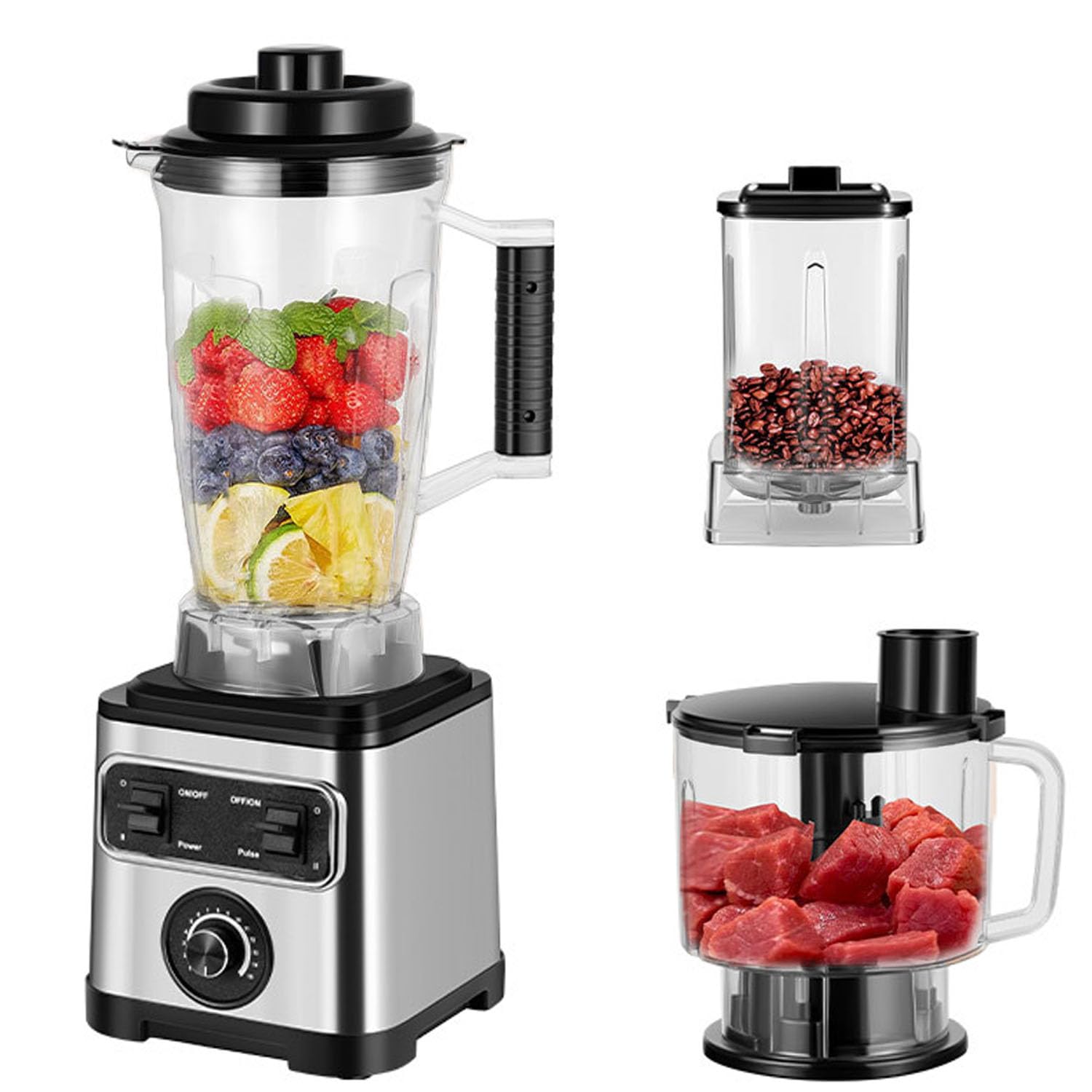 Máquina exprimidora, procesador de alimentos 3 en 1, molinillo de carne silencioso de 6600 W y licuadora de hielo para frutas y verduras, alta salida de jugo, aparato de cocina multifuncional