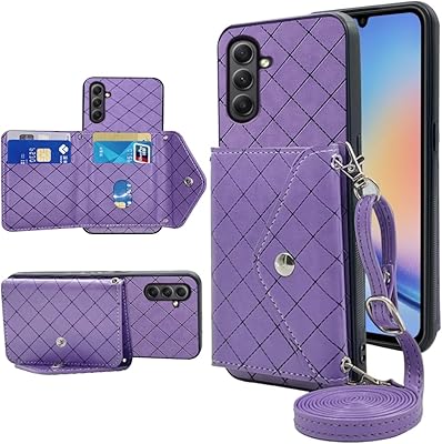Furiet Compatible with Samsung Galaxy A54 5G Wallet Cover with Crossbody Shoulder Strap and Stand Leather Credit Card Holder Cell Accessories Phone Cover for A 54 54A SM A546U 2023 Women Purple