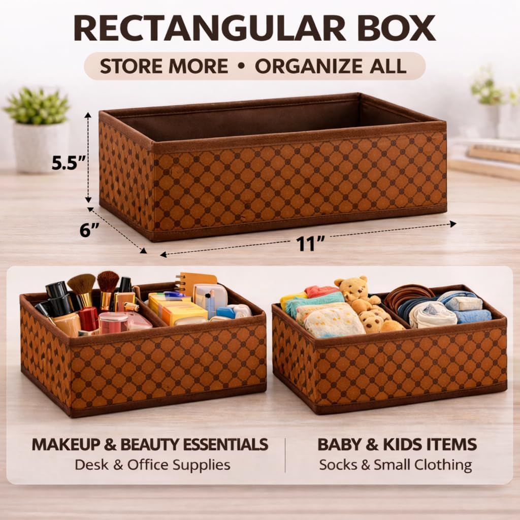 Closet Storage Bins Set of 6, Foldable Fabric Organizer Boxes for Clothes, Underwear, Socks & Accessories, Drawer & Shelf Storage Cubes