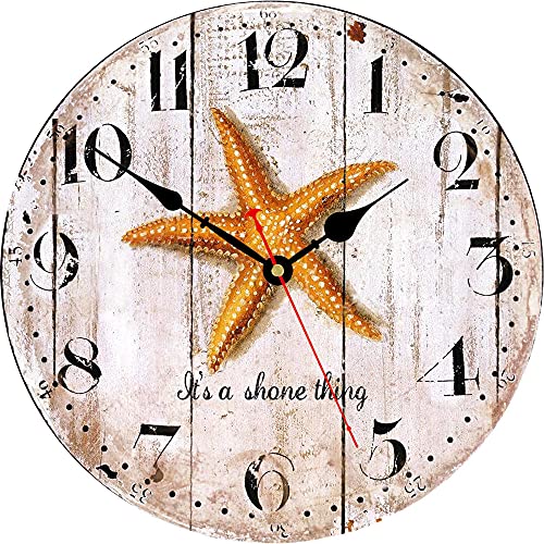 Reloj Redondo silencioso Que no Hace tictac, Tema de Verano, decoración de Pared artística, pequeño Reloj de Pared con Forma de Estrella de mar, diseño costero, Relogio De Parede (40cm) Cover