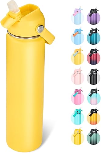 Miniatura 14 de Botella de agua de acero inoxidable aislada de 18 oz, de boca ancha, de doble pared con vacío, pajita de silicona, a prueba de sudor y fugas, termo