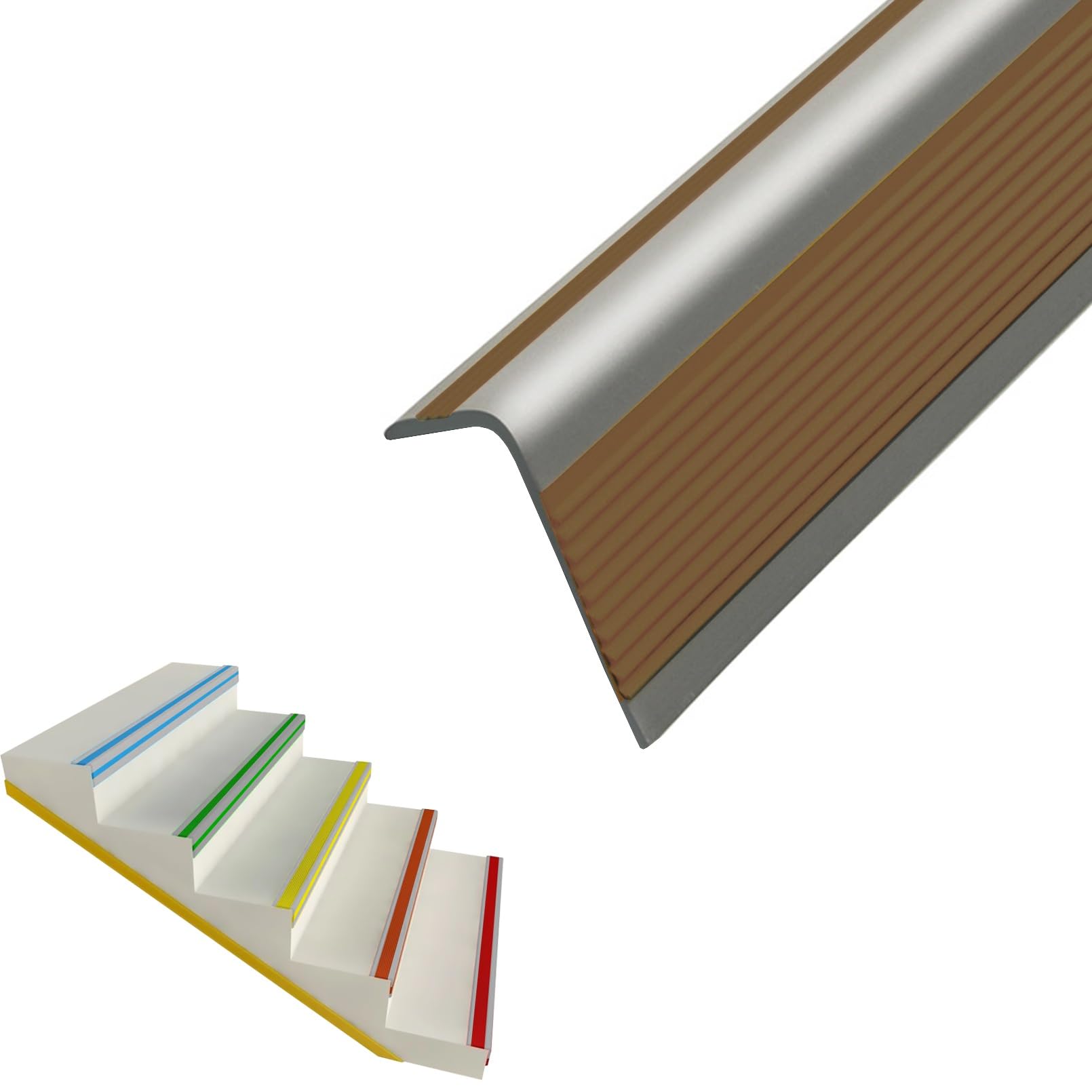 Autoadhesivo de Borde Para Escaleras En Forma de L, Tiras Antideslizantes Para Peldaños, Para Escaleras En Muchos Colores Y Longitudes, Protector de Borde de Escalera de Vinilo(Grayish brown,2m/78.7in