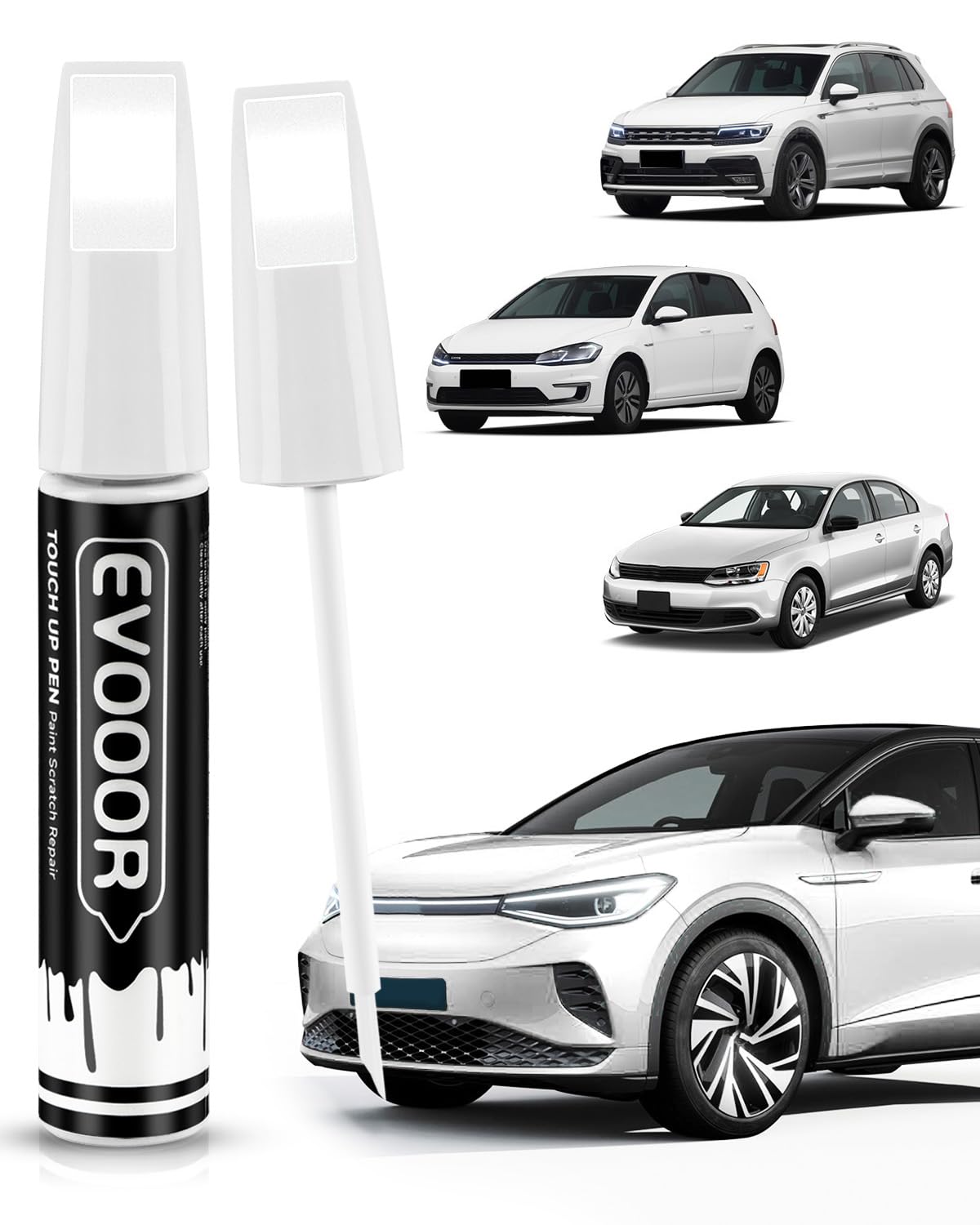 EVOOOR LC9A/0Q Pure White Touch Up Paint Compatible with Volkswagen Exact Match 2 in 1 Touch up Paint for Chips and Nicks Repair with 2pcs Disposable