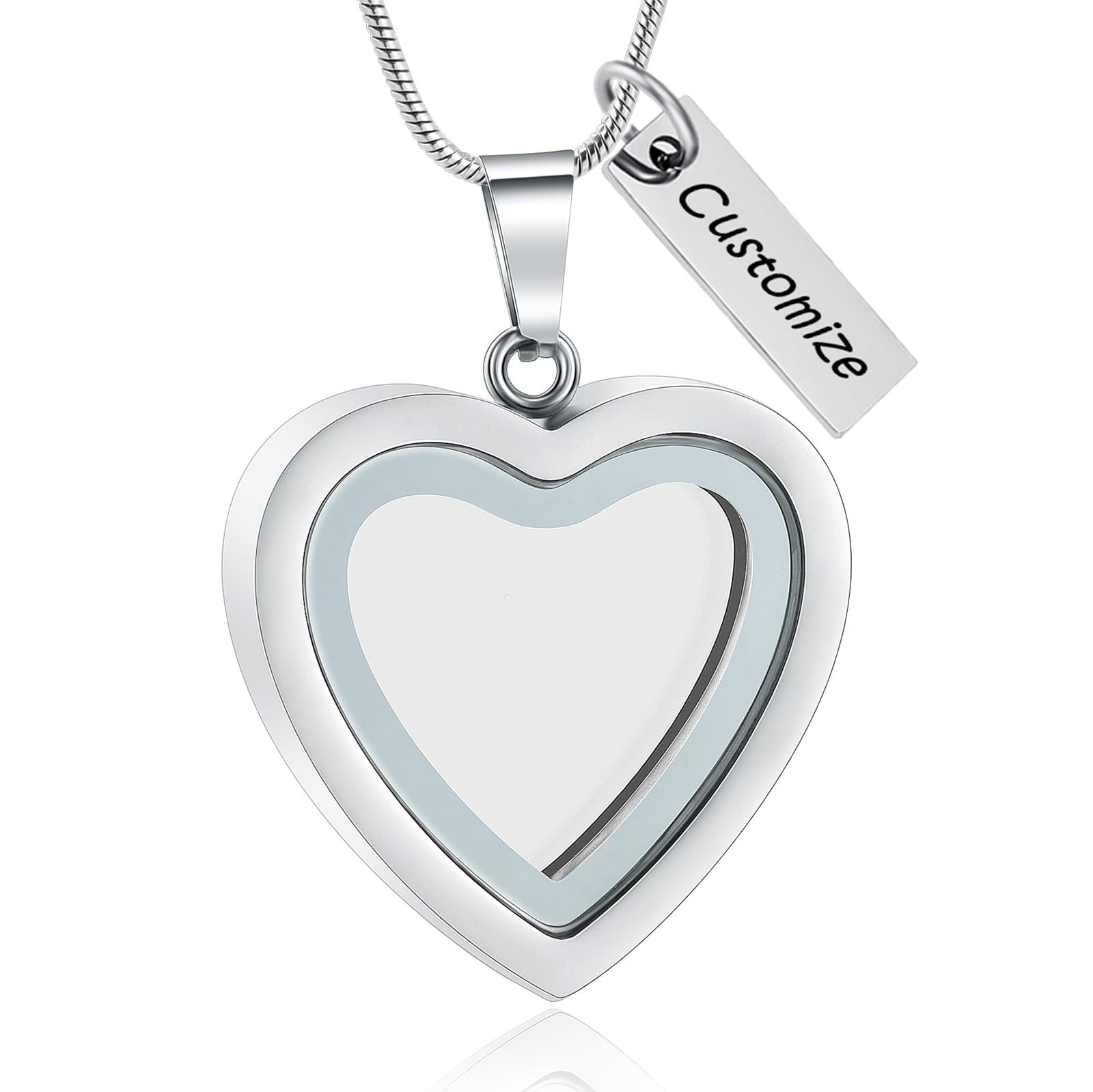 VCCWYQK Cremation Jewelry Glass Heart Urn Necklace for Ashes Stainless Steel Memorial for Ashes Keepsake Pendants for Women (D-1)