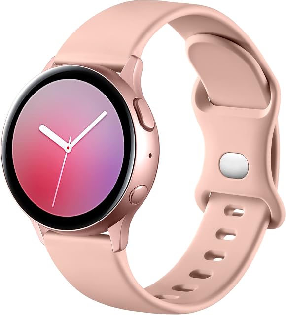 Mastten Silicone Strap Compatible With Samsung Galaxy Watch Active 2 40mm/44mm, 20mm Sport Double Hole Buckle Wristband For Galaxy Watch 4/Watch 4 Classic/Watch3 41mm/Watch 42mm, Small Sand Pink