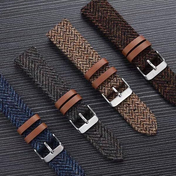 strapsuits Brown Vintage Herringbone Tweed Style, Quick Release 100% Wool Weave Bracelet, Genuine Leather back Watch Strap 18mm/20mm/22mm, Universal Fit for Men & Women, Durable Watchbands