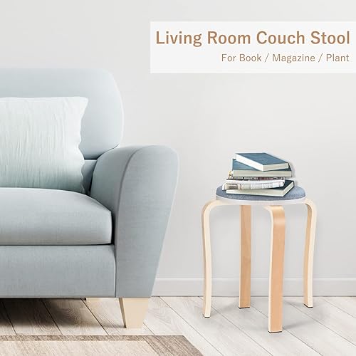 Miniatura 6 de Taburetes de madera, juego de 4 sillas redondas tapizadas sin espalda apilables para comedor, cocina, hogar, jardín, sala de estar y aula (D4002)