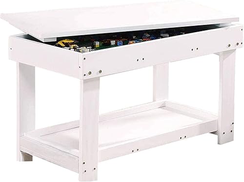 YouHi Mesa de actividades para niños con tabla y almacenamiento para mesa de juegos de ladrillos (mesa doble blanca) Blanco,Marrón,color madera