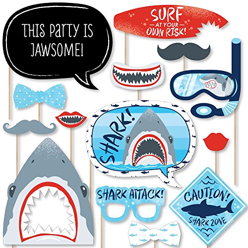 Big Dot of Happiness Shark Zone - Jawsome Shark Party or Birthday Party Photo Booth Props Kit - 20 Count